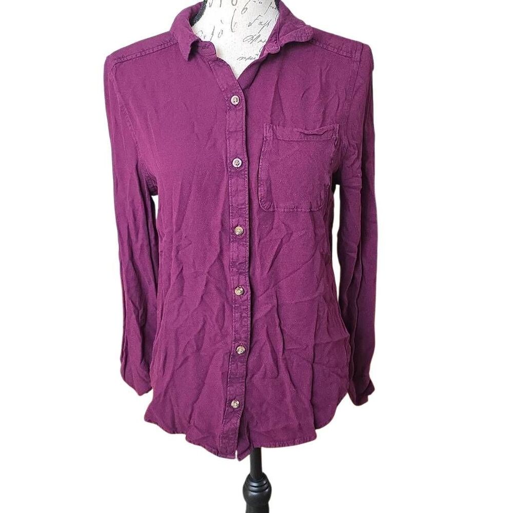 So Women's Size Small Burgundy Button Down Long Sleeve Shirt